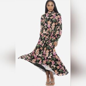 Alexia Admor Black Maxi Dress with Pink & Peach Floral Print